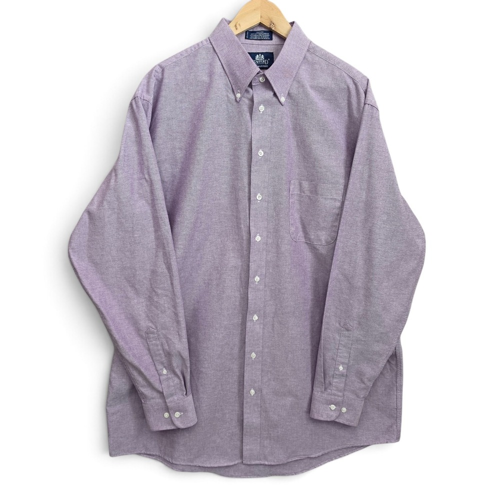 Stafford Dress Shirt Mens 17.5 37/38 X Tall Purple Button Down Oxford Career